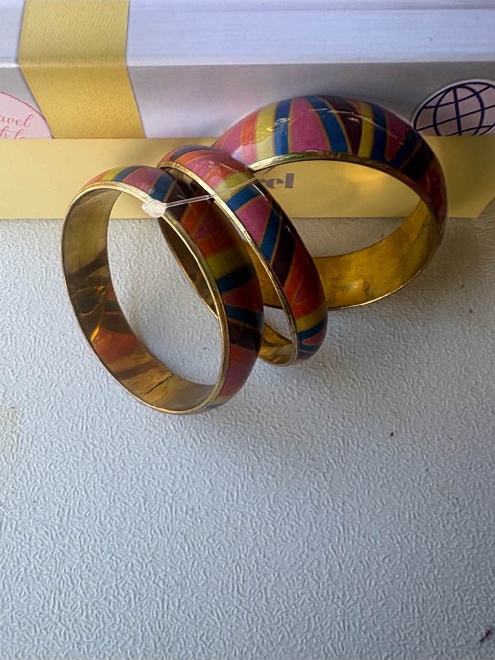 Colorful Enamel Gold-Tone Bangle Bracelet Set - Pink & Blue